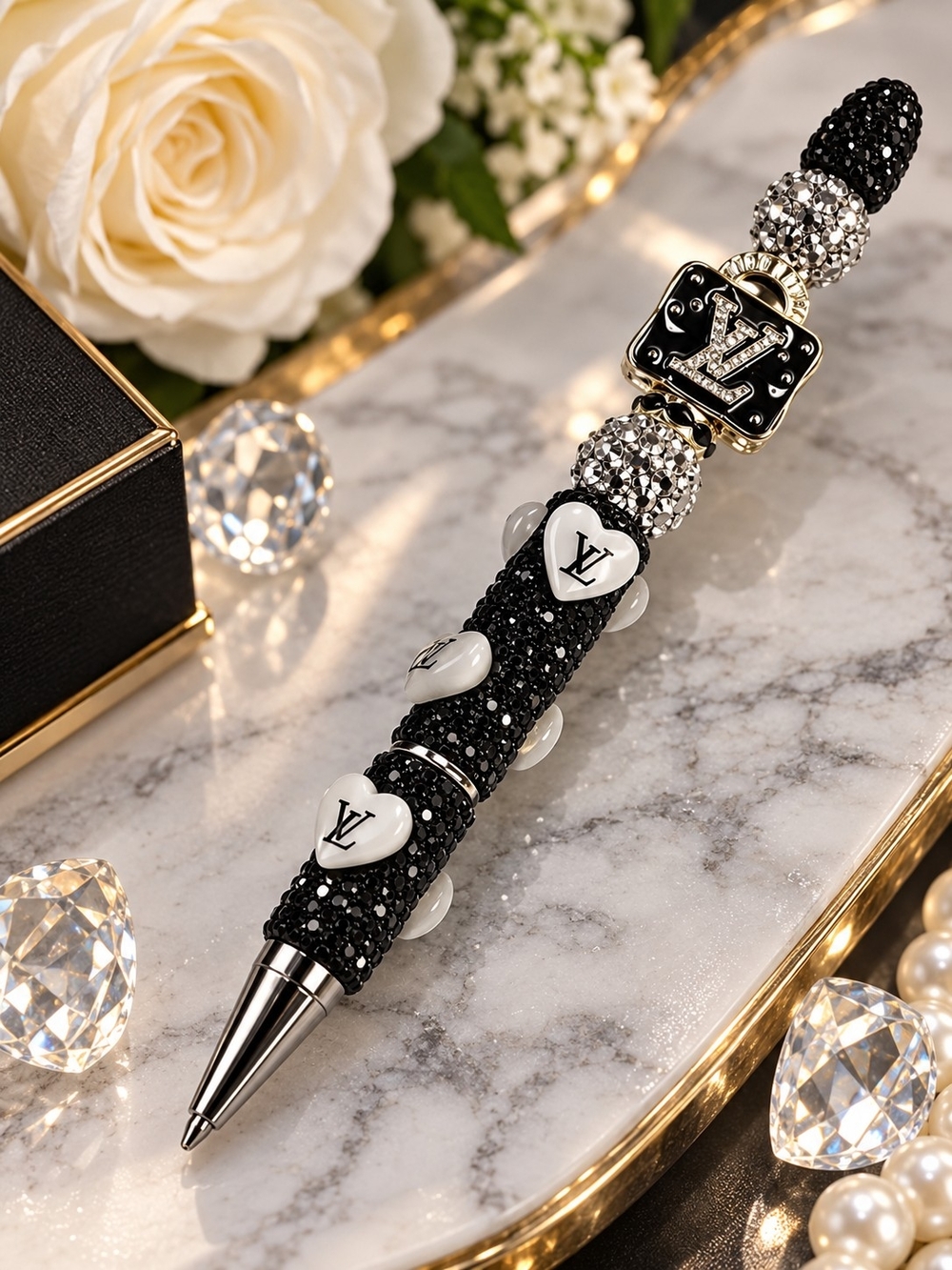 Sparkle & Style Handmade Black Beaded Twist Pen